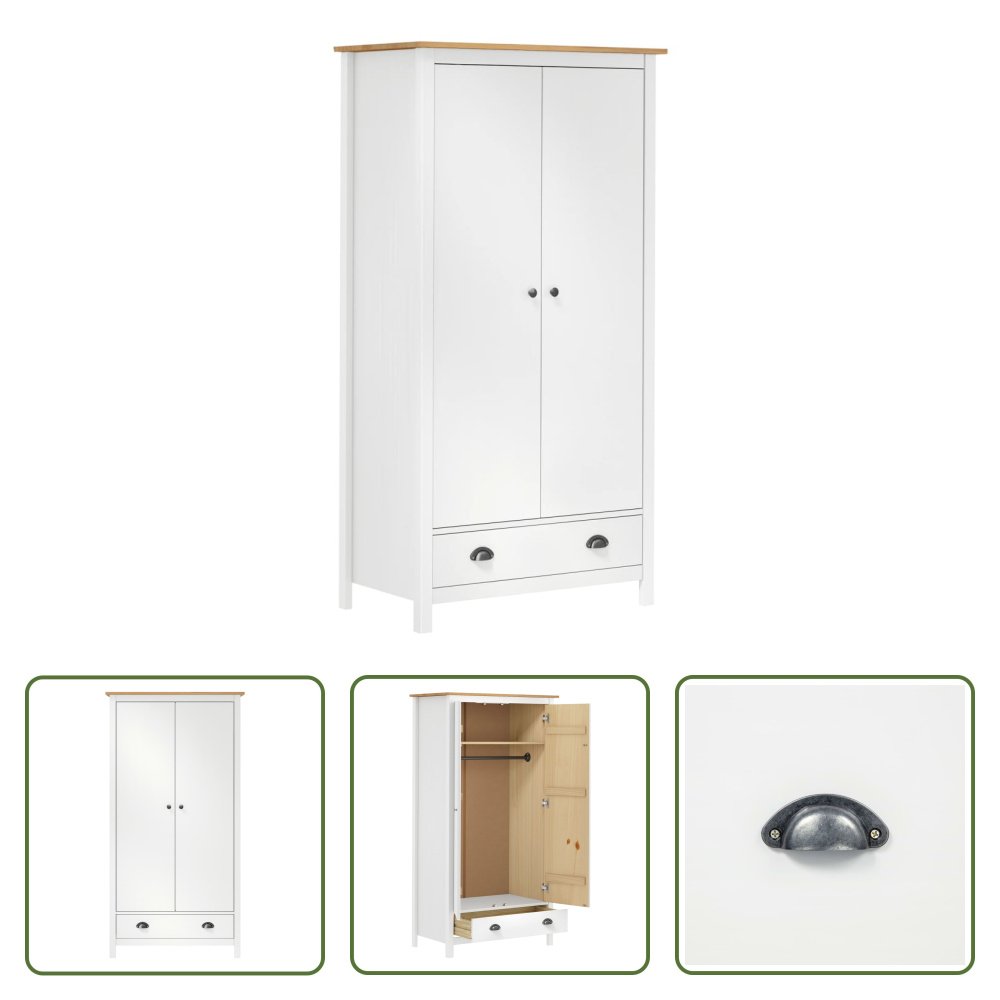 The Living Store Szafa z 2 drzwiami Hill White 89x50x170 cm drewno sosnowe