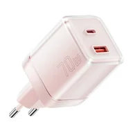 Ładowarki do telefonów - Ładowarka sieciowa Yueqi 70W GaN USB-C + USB-A (różowy) - miniaturka - grafika 1