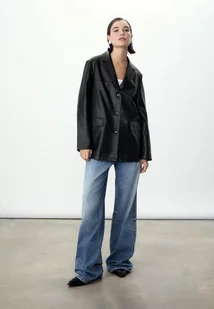 Stradivarius Marynarka z efektem skóry Czarny S - Płaszcze damskie - miniaturka - grafika 1