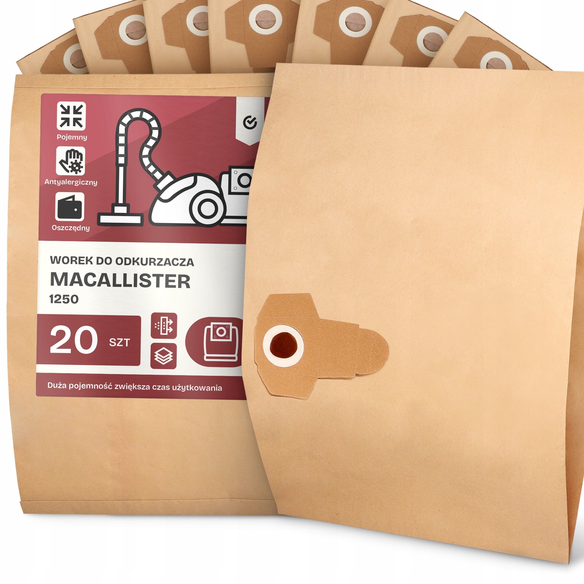 20x Worek do Odkurzacza MacAllister 1250 Papierowy 2-Warstwy Torba Worki 2A