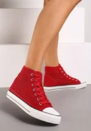 Trampki damskie - Czerwone Trampki za Kostkę z Perforacją Welagia - Renee - miniaturka - grafika 1