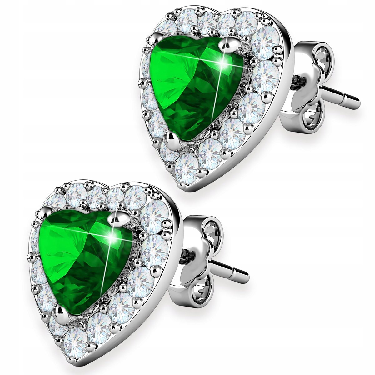 Kolczyki Srebrne Love Zielone Kryształowe Serca z Kryształkami SREBRO 925