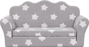 vidaXL Sofa rozkładana dla dzieci 2-osobowa jasnoszara w gwiazdki Miękki plusz - Sofy i kanapy - miniaturka - grafika 1