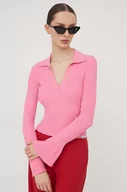 Swetry damskie - HUGO sweter damski kolor różowy lekki - Hugo - miniaturka - grafika 1