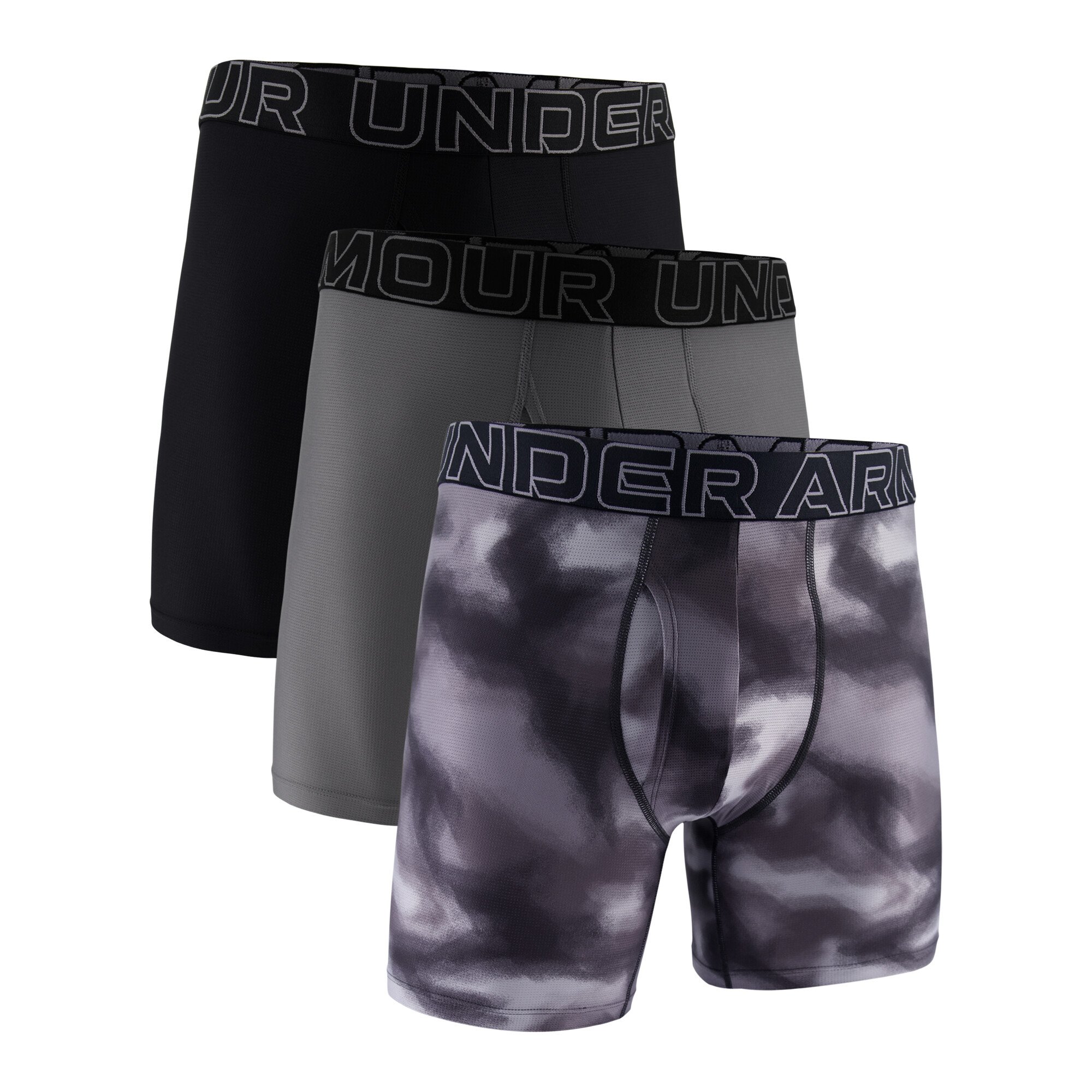 Bokserki męskie Under Armour Perf Tech Mesh Solid 6in 3Pack Grey M