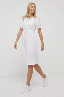 Sukienki - Deha sukienka lniana kolor biały mini prosta - grafika 1