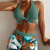 Stroje kąpielowe - Strój kąpielowy ze spodenkami - Ciemnozielony M - miniaturka - grafika 1