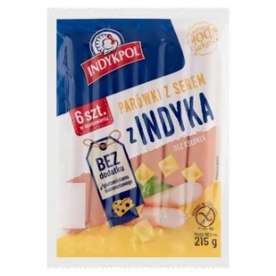 Indykpol Parówki z indyka z serem 215 g (6 sztuk) - Kiełbasa i wędliny - miniaturka - grafika 1