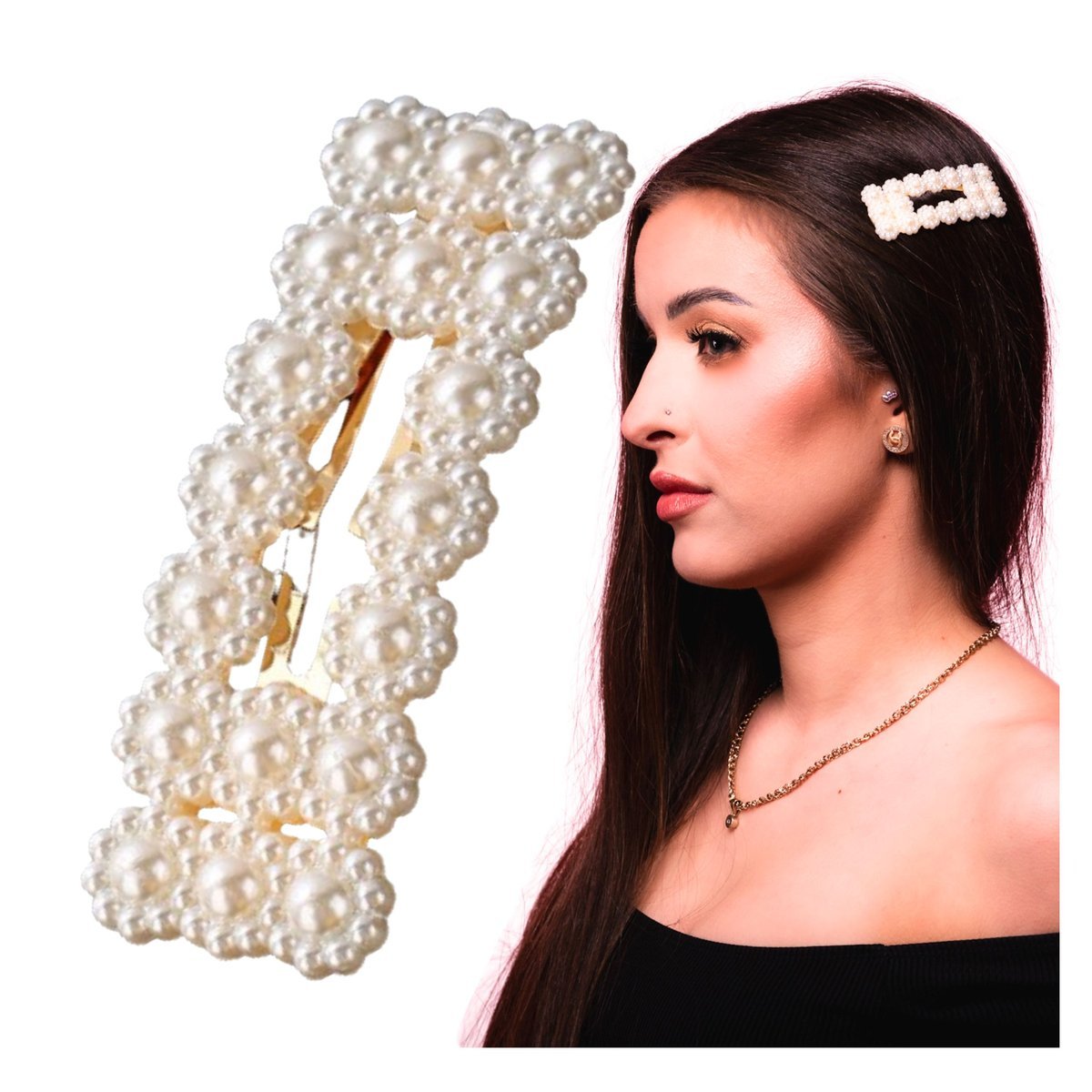 Spinka do Włosów Złota Biała Wsuwka z Perłami Ślubna Lekka i Bezpieczna