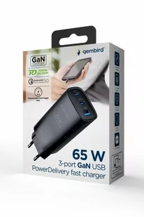 Ładowarka PowerDelivery 1xA 2xC GaN 65W Czarna - Ładowarki do telefonów - miniaturka - grafika 3