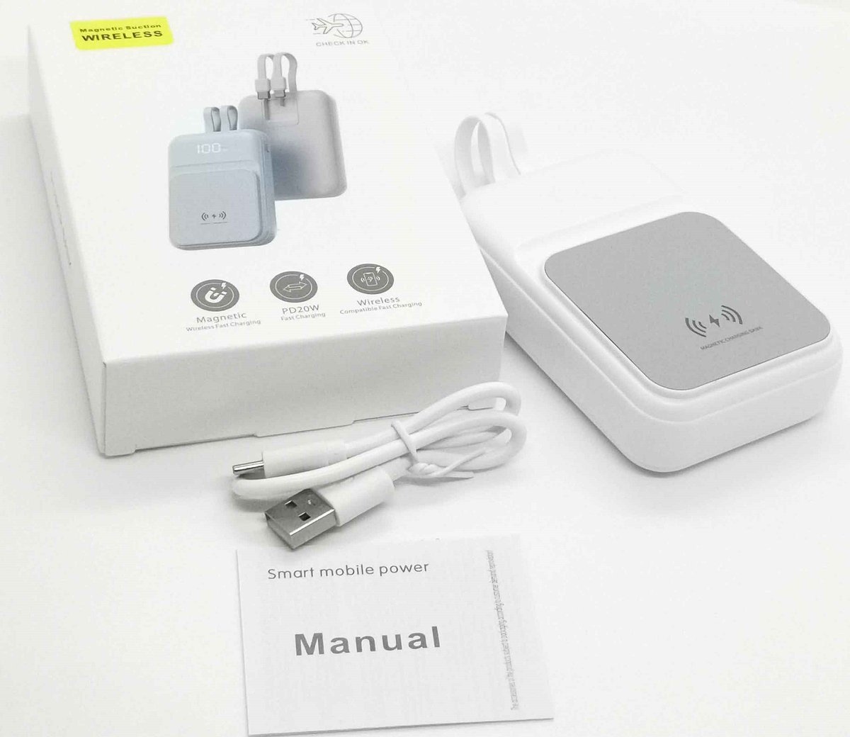 POWERBANK Mini 10000 Sybkie Ładowanie Bezprzewodwe Cyfrowy wskaźnika BIAŁY