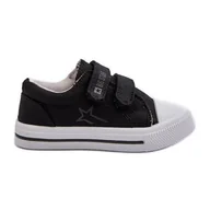 Buty dla dziewczynek - Dziecięce Trampki Na Rzepy Big Star NN374111 Czarne - miniaturka - grafika 1