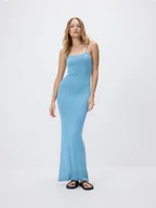 Swetry damskie - Reserved - Sukienka maxi z metaliczną nicią - jasnoturkusowy - miniaturka - grafika 1