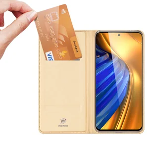 Dux Ducis Skin Pro kabura etui pokrowiec z klapką Xiaomi Poco F4 5G złoty - Etui i futerały do telefonów - miniaturka - grafika 2