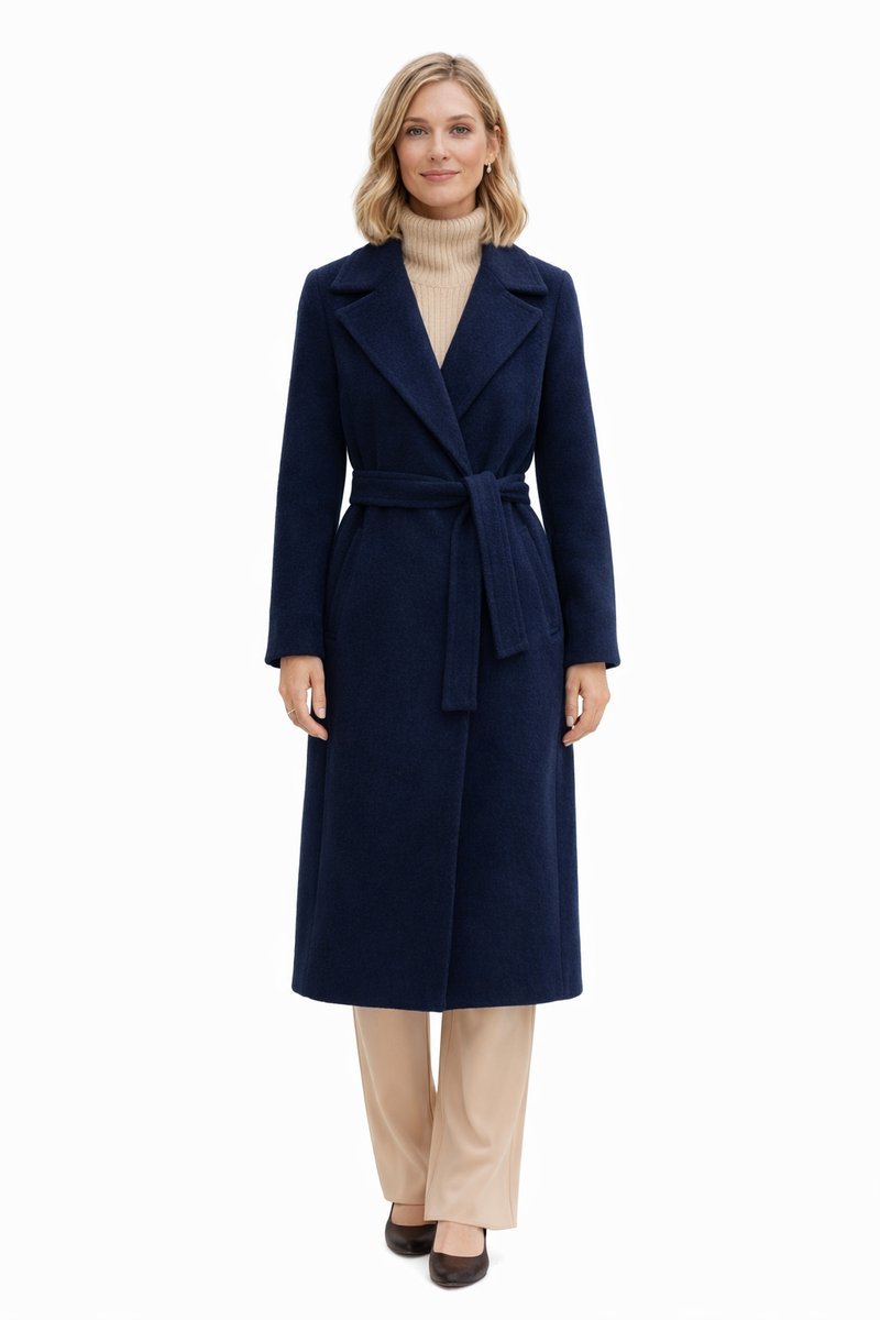 WEEKEND MAXMARA GRANATOWY PŁASZCZ WEŁNIANY Z PASKIEM I KLAPAMI 38 I1D