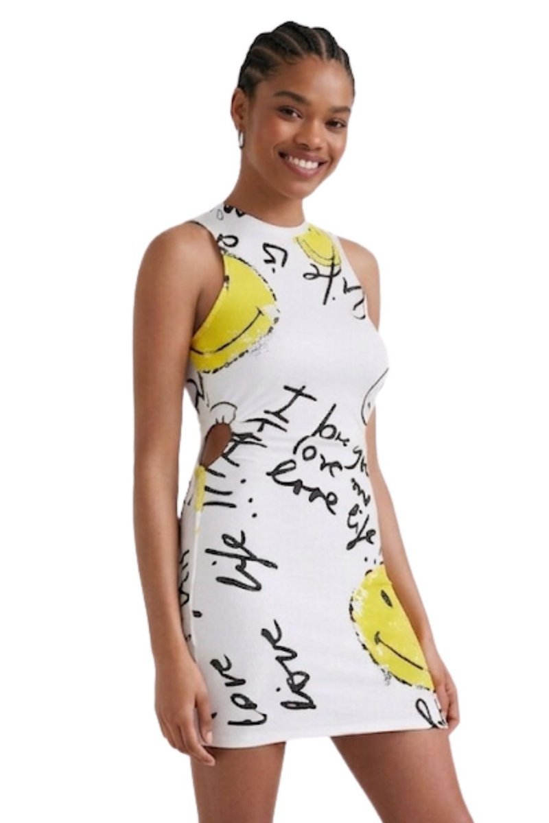 Sukienka damska Desigual Paris smiley biała mini bez rękawów-XL