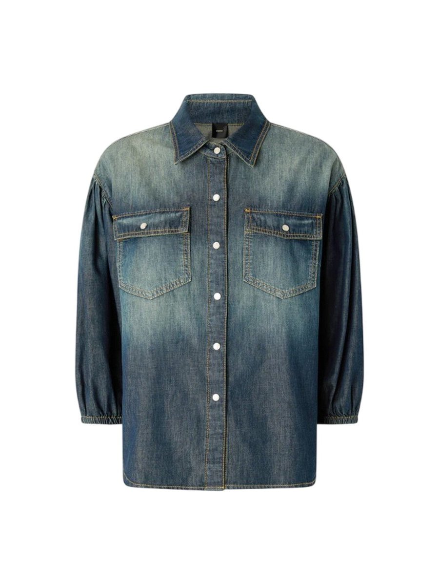 camicie damskie pinko - danae koszula light denim - denim