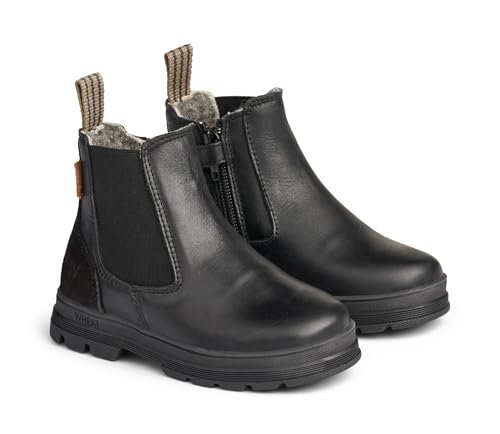 Wheat Dziecięce buty dziecięce Chelsea, kozaki zimowe Chai, wełna Tex, 90% skóra, 10% zamsz, oddychające, wodoodporne buty śnieżne, 0021 Czarny, 30 EU