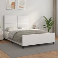 Łóżka - Lumarko Rama łóżka z zagłówkiem, białe, 140x190cm, obite sztuczną skórą - miniaturka - grafika 1