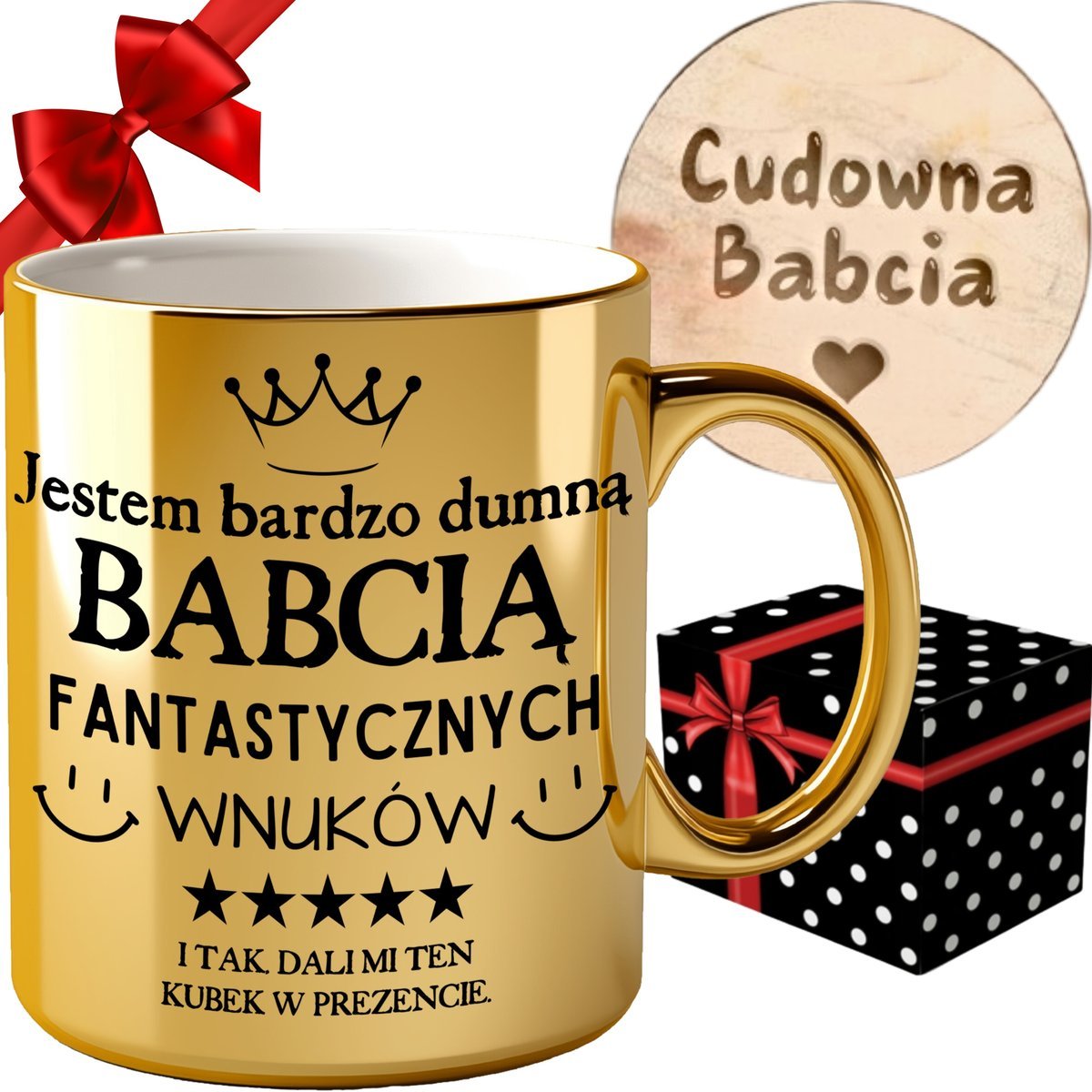 KUBEK DLA BABCI cudowna babcia PREZENT ZŁOTY ELEGANCKI DUŻY DO HERBATY KAWY