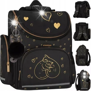 TORNISTER SZKOLNY PLECAK DLA DZIEWCZYNKI CZARNY ZŁOTY KOTEK KOTKI SERDUSZKA - Plecaki szkolne i tornistry TORNISTER SZKOLNY PLECAK DLA DZIEWCZYNKI CZARNY ZŁOTY KOTEK KOTKI SERDUSZKA - Plecaki szkolne i tornistry - miniaturka - grafika 1