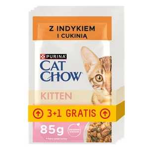 CAT CHOW Kitten Karma dla kociąt z indykiem i cukinią w galaretce 4x85g (3+1 GRATIS) - Mokra karma dla kotów - miniaturka - grafika 1