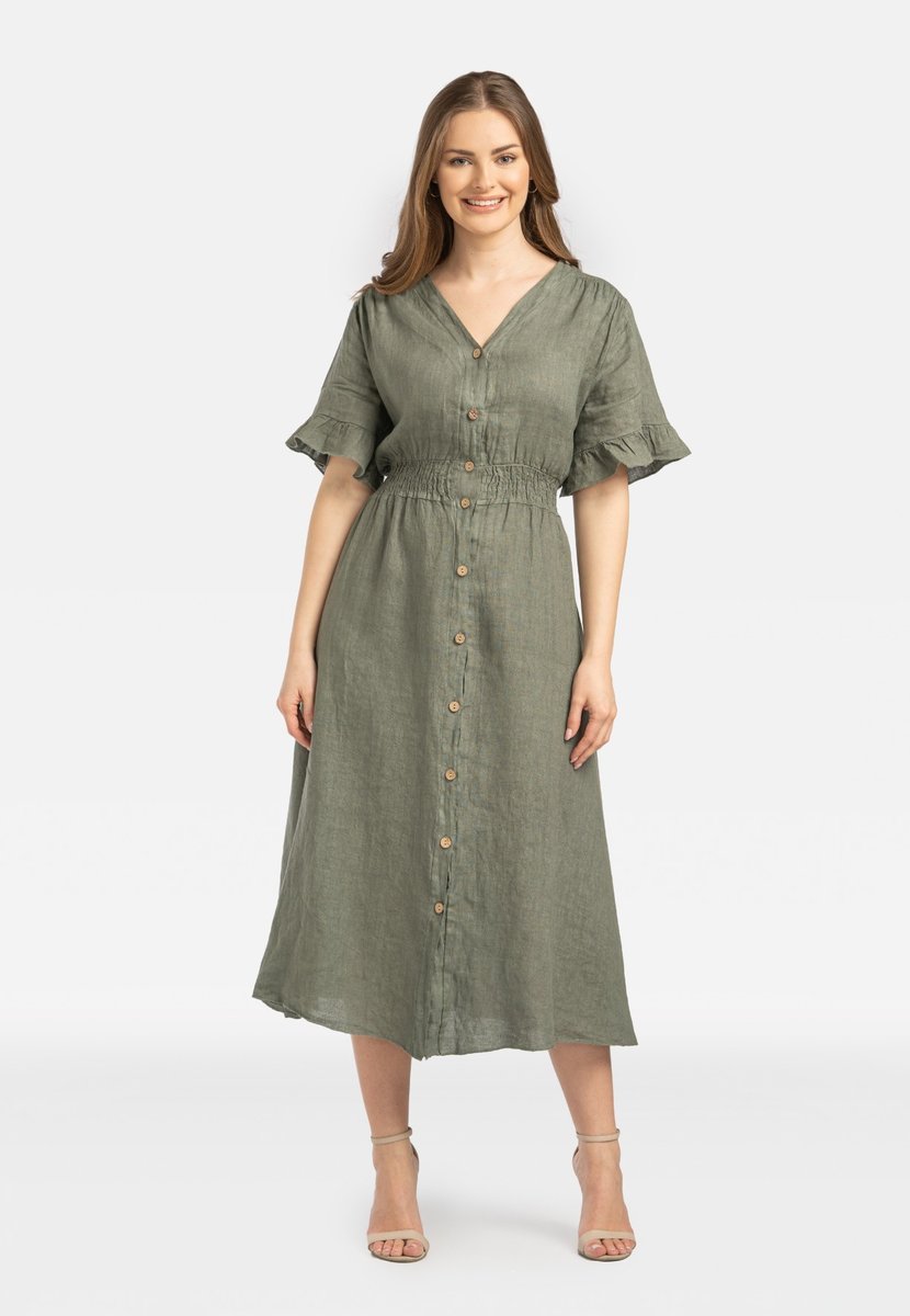 LNIANA SUKIENKA DAMSKA MIDI Z GUZIKAMI