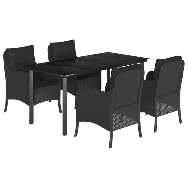 Zestaw mebli ogrodowych z rattanem PE, czarny, stół 160x80x74 cm, krzesł
