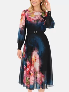 Sukienki - Sukienka granatowa w kwiaty z długim rękawem Potis & Verso Paloma - grafika 1