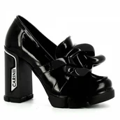 Mokasyny damskie - Czarne mokasyny na wysokim obcasie CARINII - Carinii - miniaturka - grafika 1