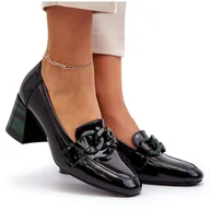 Mokasyny damskie - Vinceza Czółenka Lakierowane Z Łańcuchem Czarne Paliotte - miniaturka - grafika 1