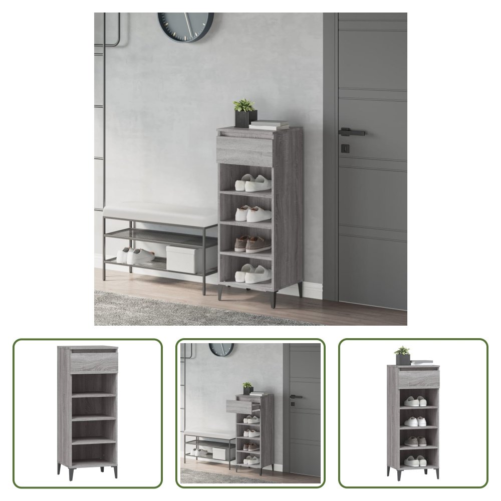 The Living Store Stojak na buty szary Sonoma 40x36x105 cm Materiał drewnopochodny