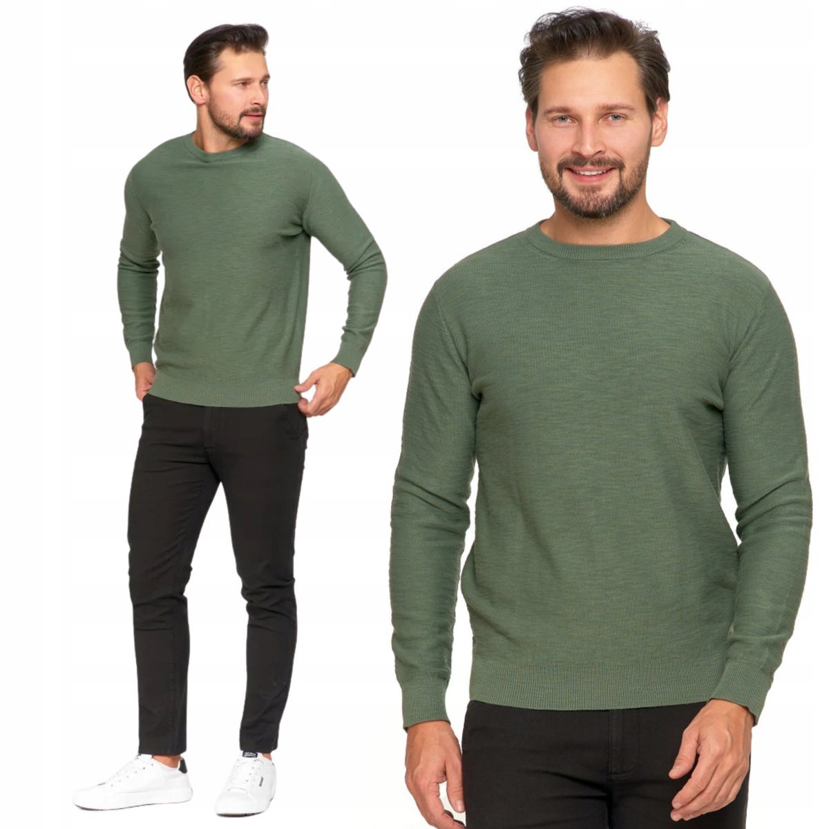 SWETER MĘSKI BAWEŁNIANY ELEGANCKI KLASYCZNY MODNY 100% BAWEŁNA MORAJ M KHAKI