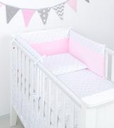 Pościel dla dzieci - MAMO-TATO 3-el dla niemowląt 100x135 pościel do łóżeczka 60x120 minky Mini gwiazdki szare na bieli / jasny róż - miniaturka - grafika 1