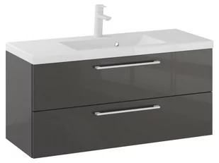 Szafka Wisząca Z Umywalką RON 100 cm - Titan Wysoki Połysk - Uchwyty Białe Matowe - Szafki łazienkowe - miniaturka - grafika 1
