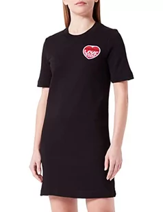 Love Moschino Damska sukienka z krótkim rękawem – Customized with Embroidered Love Storm Knit Effect Heart Patch Dress, czarny, 44 - Sukienki - miniaturka - grafika 1