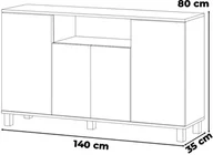 Szafki RTV - Komoda Do Salonu 140cm Bruno Bez Szuflad Szafka Pod Telewizor Rtv Czarna - miniaturka - grafika 1