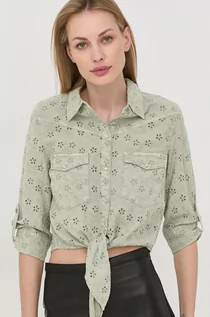 Koszule damskie - Guess koszula damska kolor zielony regular z kołnierzykiem klasycznym - grafika 1
