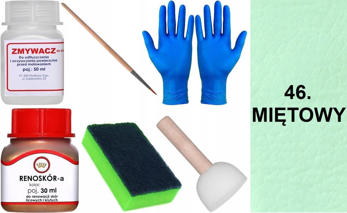 MIĘTOWY 46 Renoskór ZESTAW DO RENOWACJI SKÓRY LICOWEJ Farba Zmywacz Pędzel