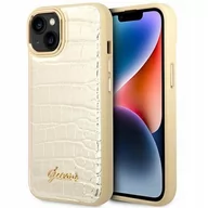 Etui i futerały do telefonów - Guess GUHCP14SHGCRHD iPhone 14 6,1" złoty/gold hardcase Croco Collection - miniaturka - grafika 1