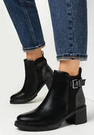 Botki damskie - Czarne Botki na Słupku Alzeta - miniaturka - grafika 1