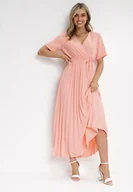 Sukienki - Różowa Sukienka Plisowana Maxi z Wiązanym Paskiem Dianiza - miniaturka - grafika 1
