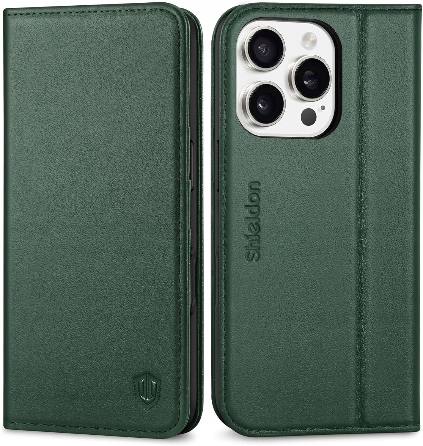 Etui z klapką Portfel skóra Shieldon do Apple iPhone 16 Pro zielony