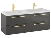 Szafki łazienkowe - Szafka Wisząca Z Umywalką RON 120 cm DUO - Titan Wysoki Połysk - Uchwyty Złote Szczotkowane - miniaturka - grafika 1