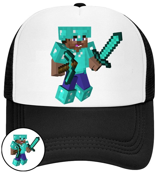 CZAPKA Z DASZKIEM MINECRAFT DLA DZIECI NA LATO CZARNA BEJSBOLÓWKA