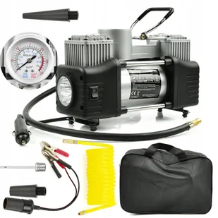 KOMPRESOR SAMOCHODOWY Z MANOMETRTEM 12V POMPKA SPRĘŻARKA 250W + NASADKI LED - Akcesoria motoryzacyjne - miniaturka - grafika 1