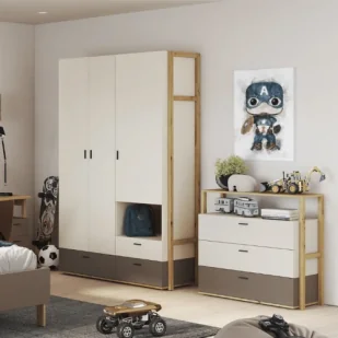 Szafa trzydrzwiowa Lenny beż + trufla - Szafy i szafki dla dzieci - miniaturka - grafika 1