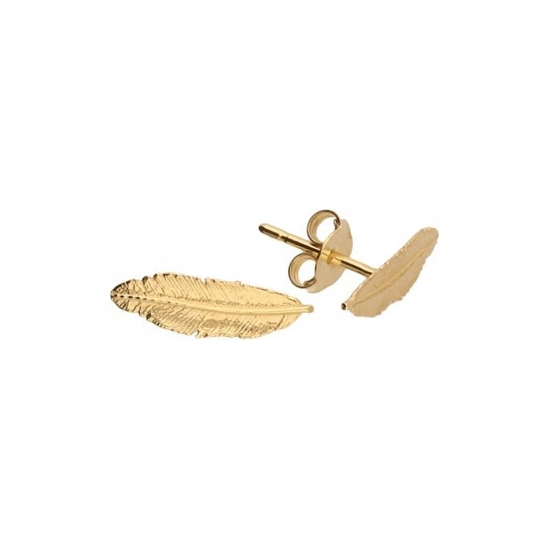 Złote Kolczyki Sztyft 8K delikatne piórko 333 Klasyczne sztyfty wkrętki 8KT