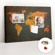 Tablice i flipcharty - Szkolna Tablica korkowa 60x40 cm, Kolorowe Pinezki, wzór Mapa świata - miniaturka - grafika 1