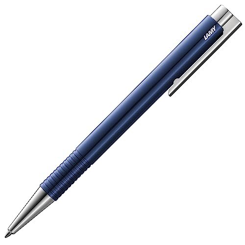 LAMY Logo M+ długopis 204 z odpornego na pęknięcia tworzywa sztucznego w kolorze niebieskim z chromowaną końcówką i przyciskiem, w zestawie wkład o dużej pojemności Lamy M 16 szerokość kreski M w